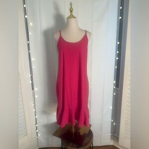 Hot Pink Textured Swiss Dot Ruffle Hem Slip Dress by Lucky & Blessed